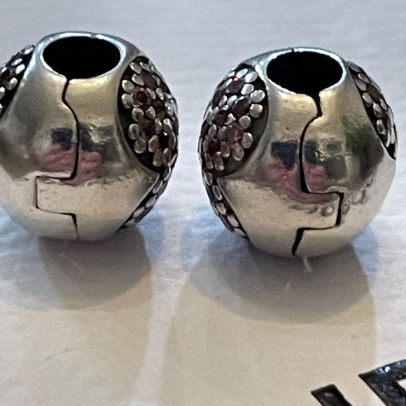 Authentic Pair of Pandora Love of My Life pink pave heart clip charms - Picture 8 of 8